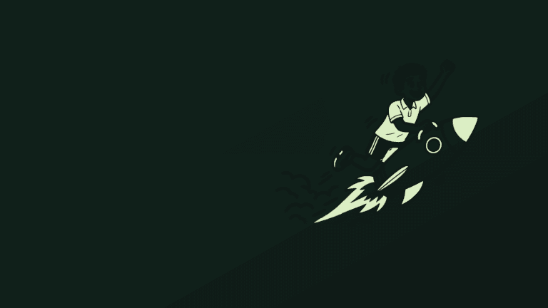 A figure riding a rocket — the Sport in Denmark illustration for platform releases.